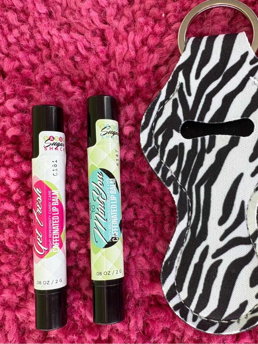 Perfectly Posh Lip Balm Set with Black & White Zebra Holder and Orange Tubes